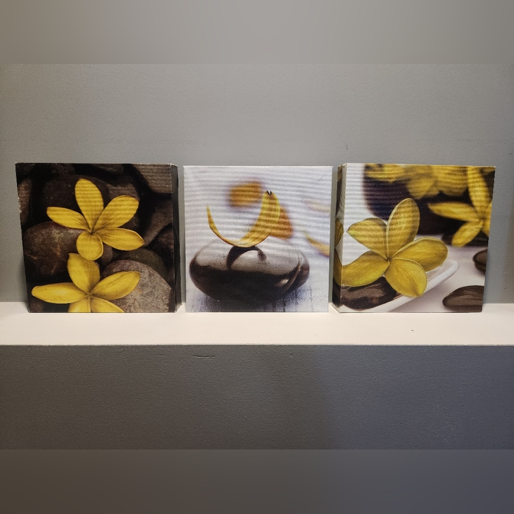Set of 3 Floral Canvases, Yellow, Small